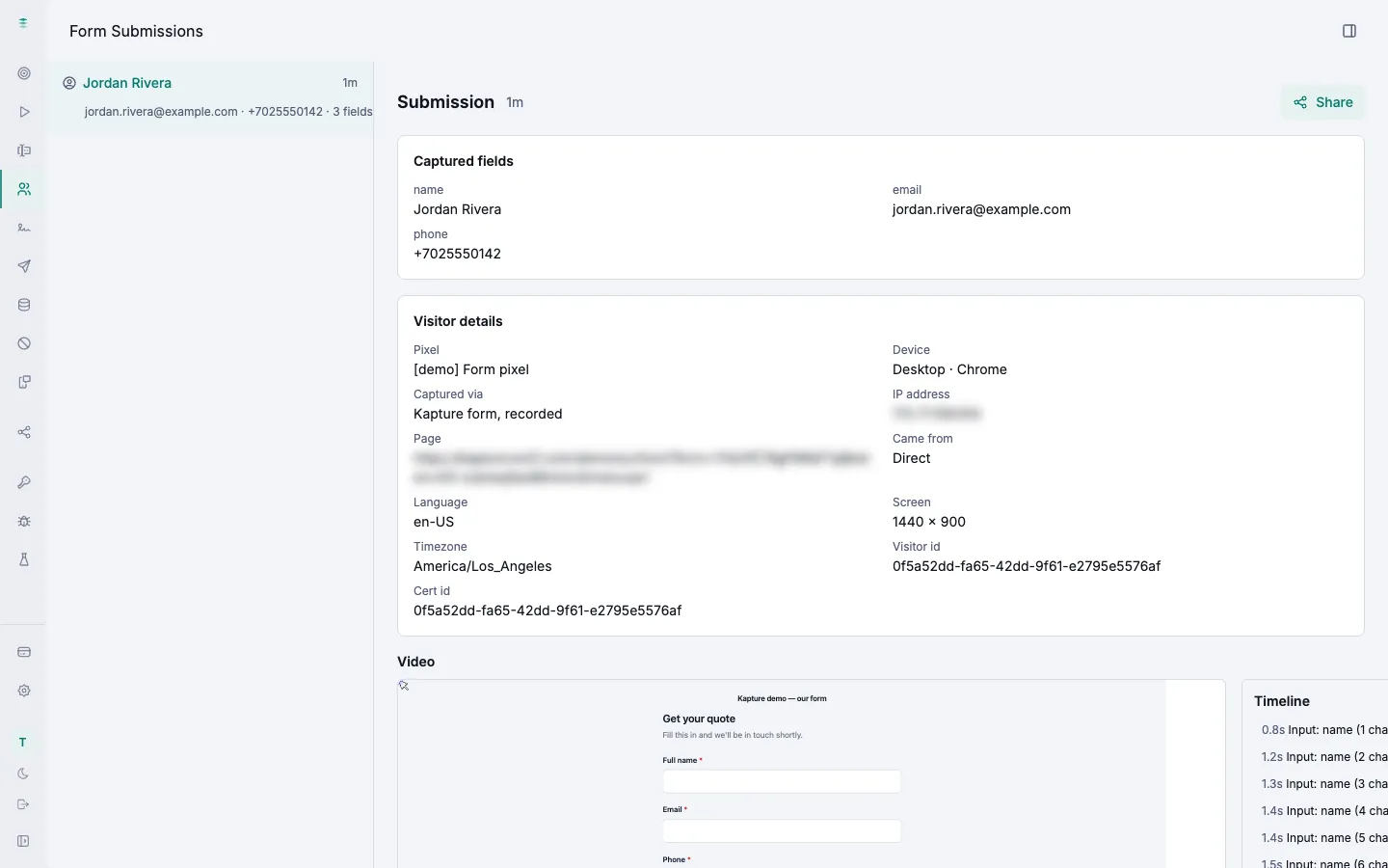 The Kapture Form submissions screen