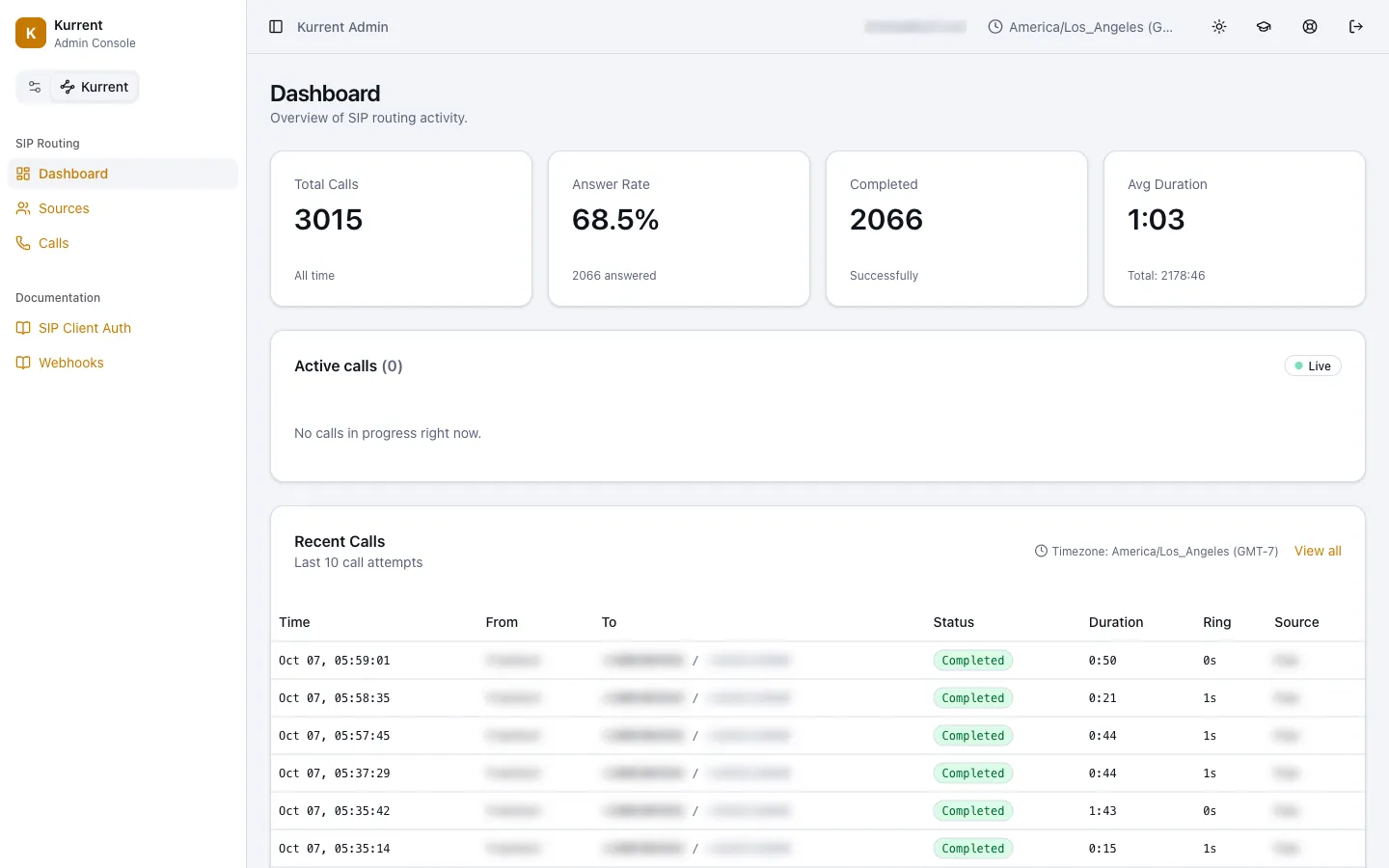 The Kurrent Dashboard screen