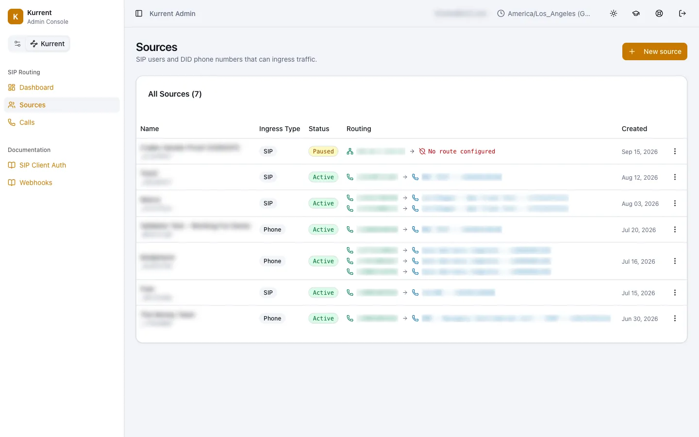 The Kurrent Sources screen